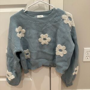 Lulu's Blue Sweater with White Floral Accents